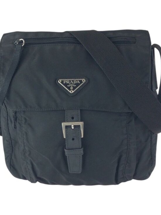 Prada Tessuto Black Silver Nylon Leather Shoulder Bag main image 6